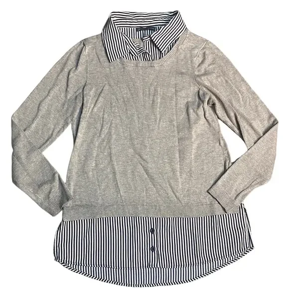 Adrianna Papell Gray and White Striped Button Down Shirt - Picture 2 of 4